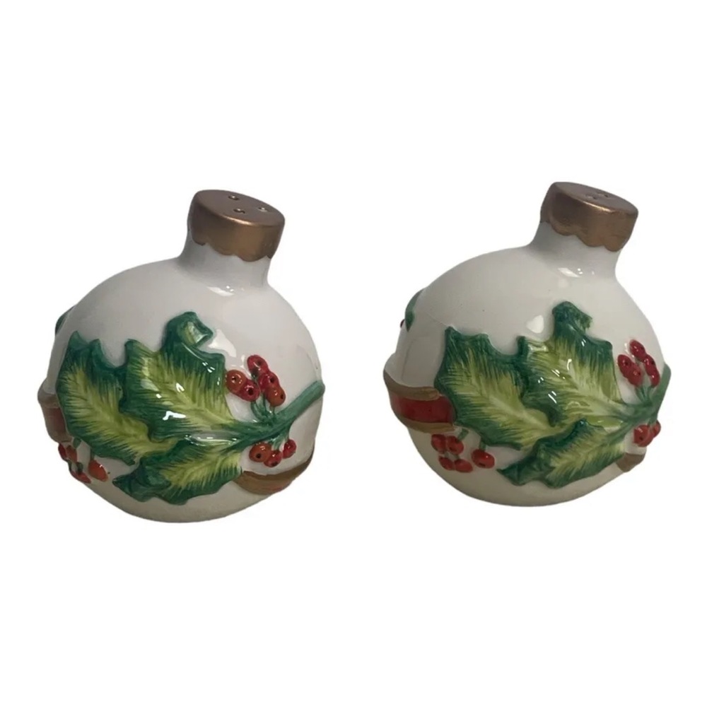 Fitz And Floyd Noel Classique Salt Pepper Shaker Christmas Ornaments 2004